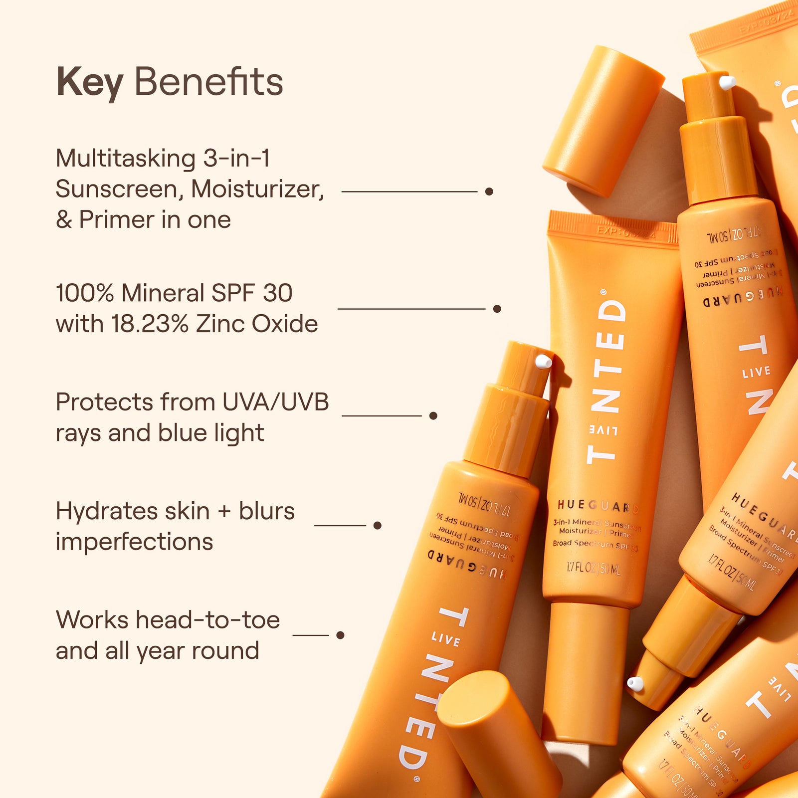 HUEGUARD® 3-in-1 Mineral Sunscreen, Moisturizer, Primer SPF 30